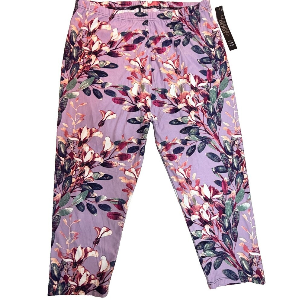 Leggings Depot Capri Leggings Women's 3X/5X Lavender Floral Stretch New NWT